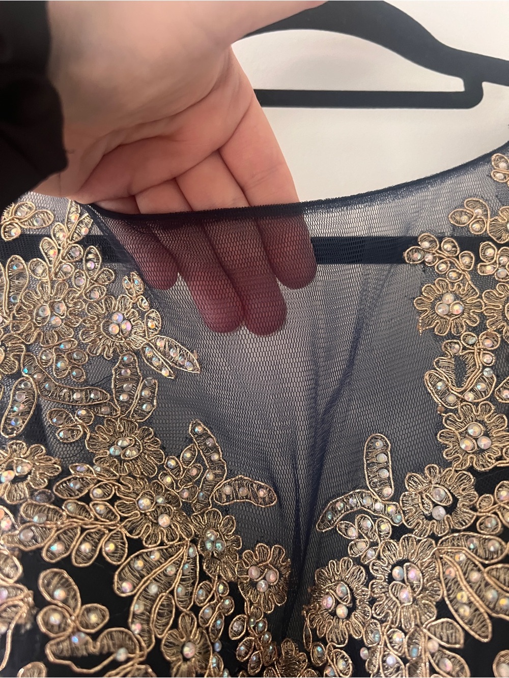 Jovani Navy Gown with Gold/silver Beaded Bodice - Picture 4 of 9